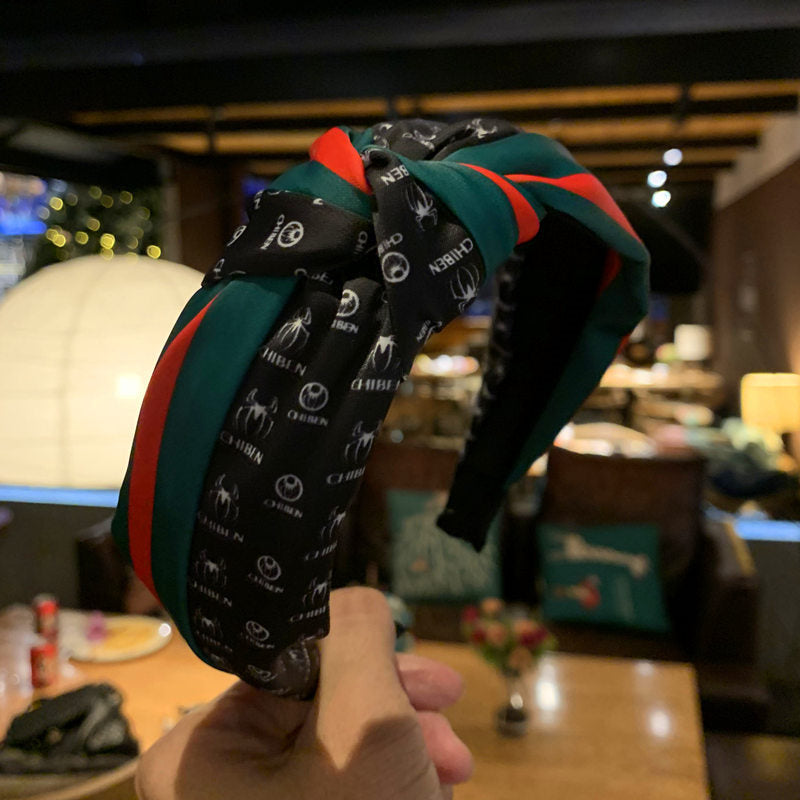 Wholesale Middle Knot Hair with Wide Edge Red Green Contrasting Fabric Headband